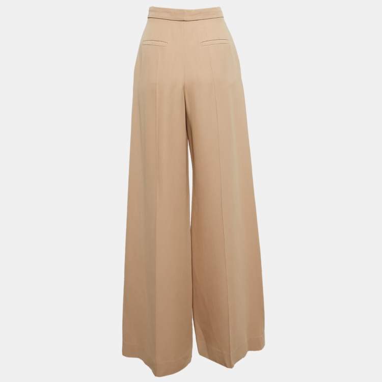 Pre Owned Chloe Rose Beige Silk Blend Wide Leg Trousers M