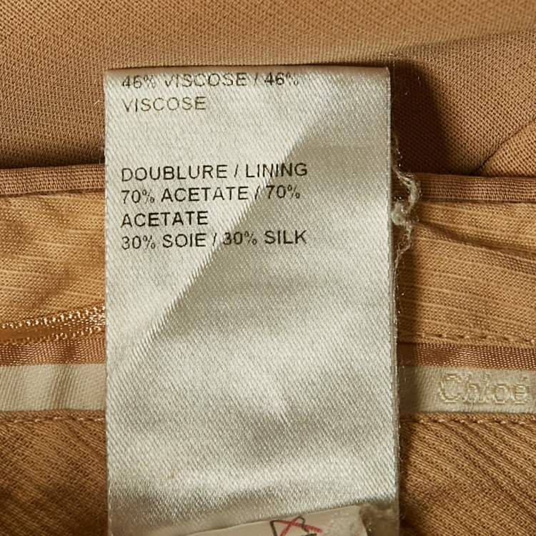Pre Owned Chloe Rose Beige Silk Blend Wide Leg Trousers M