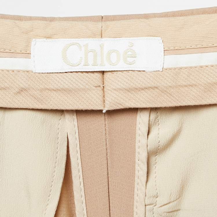 Pre Owned Chloe Rose Beige Silk Blend Wide Leg Trousers M