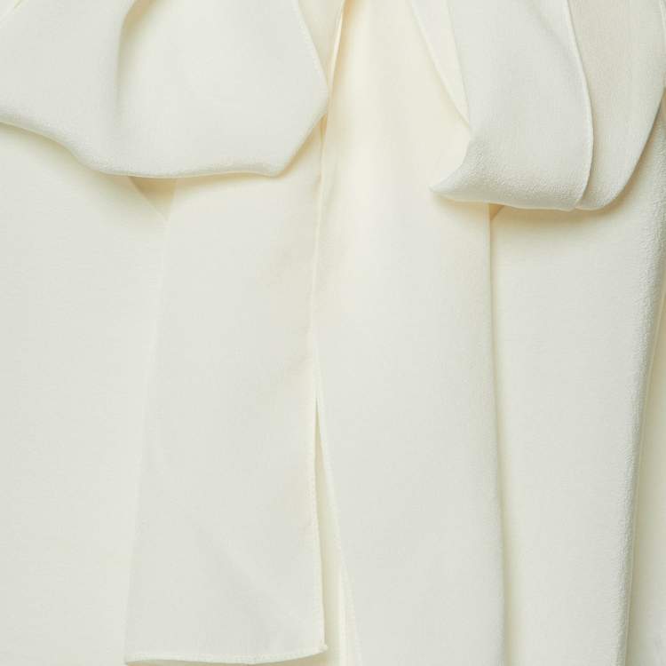 Pre Owned Chloe Milk White Crepe Tie-Up Neck Detail Blouse M