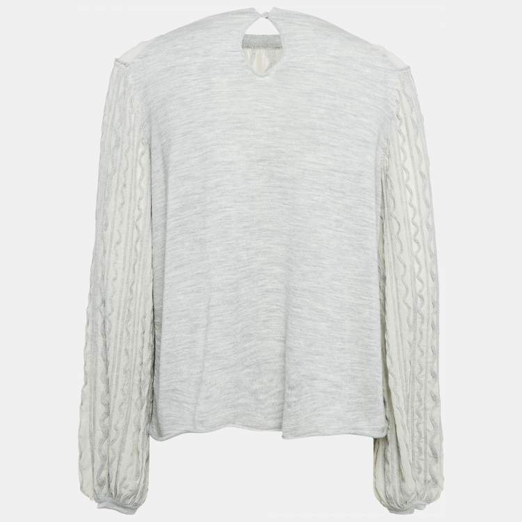 Pre Owned Chloe Grey Wavy Embroidered Silk and Jersey Top XS