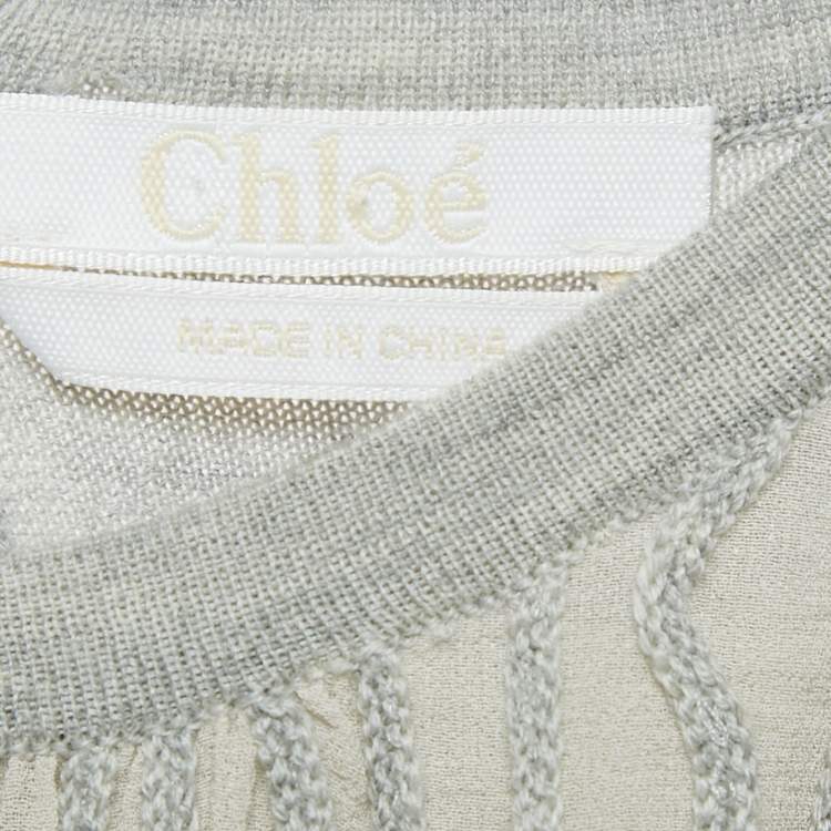 Pre Owned Chloe Grey Wavy Embroidered Silk and Jersey Top XS