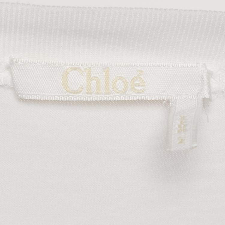 Pre Owned Chloe White Rib Knit and Jersey Crew Neck T-Shirt M