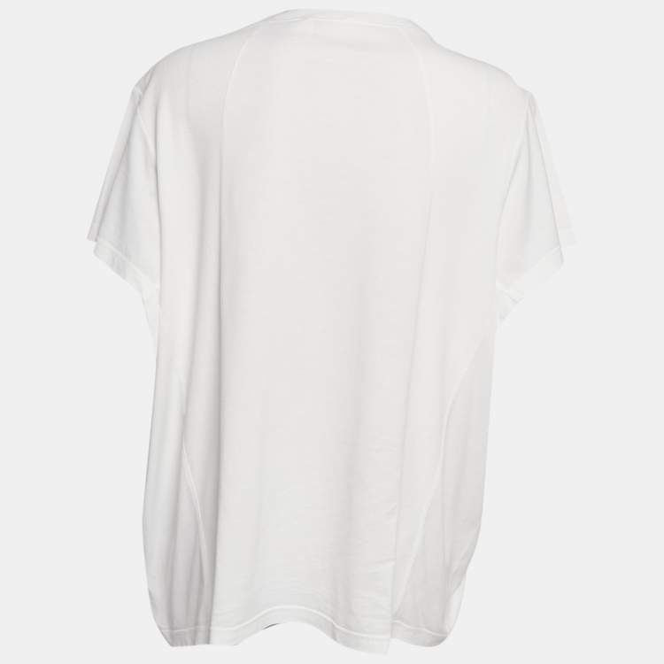 Pre Owned Chloe White Rib Knit and Jersey Crew Neck T-Shirt M