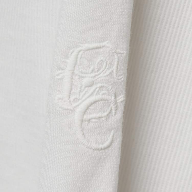 Pre Owned Chloe White Rib Knit and Jersey Crew Neck T-Shirt M