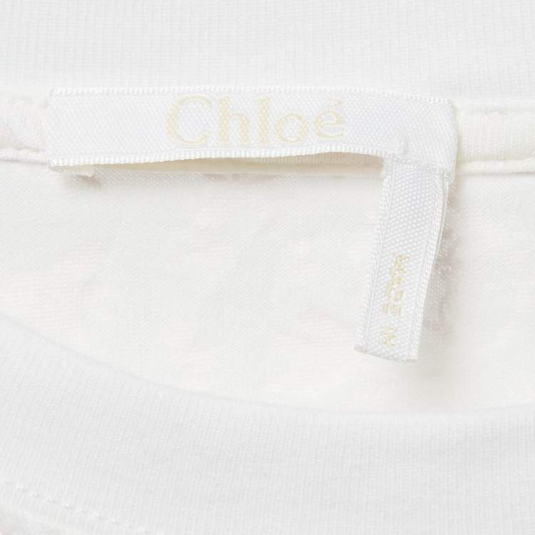Pre Owned Chloe Off White Floral and Logo Print Jersey T-Shirt S