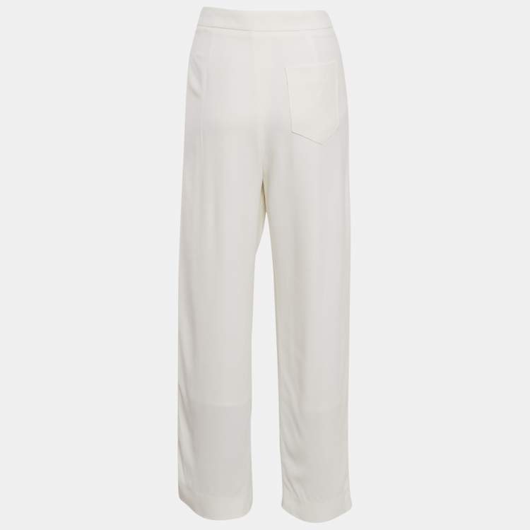 Pre Owned Chloe Milk White Crepe Wide-Leg Pants M