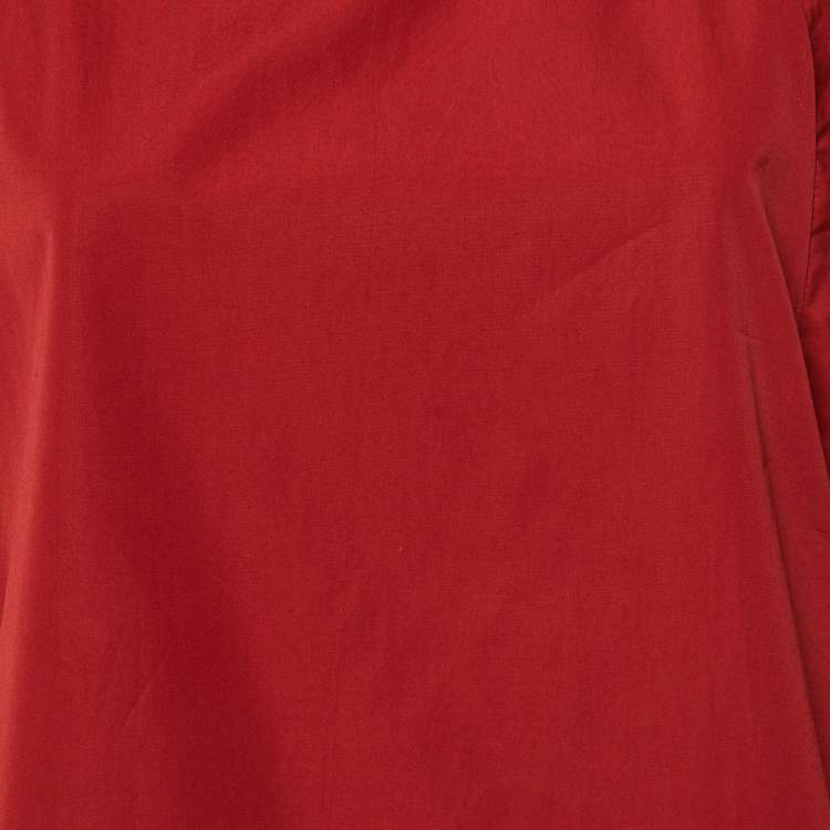 مملوكة مسبقًا Chloe Dark Ruby Cotton Tie Sleeve Detail Blouse S 