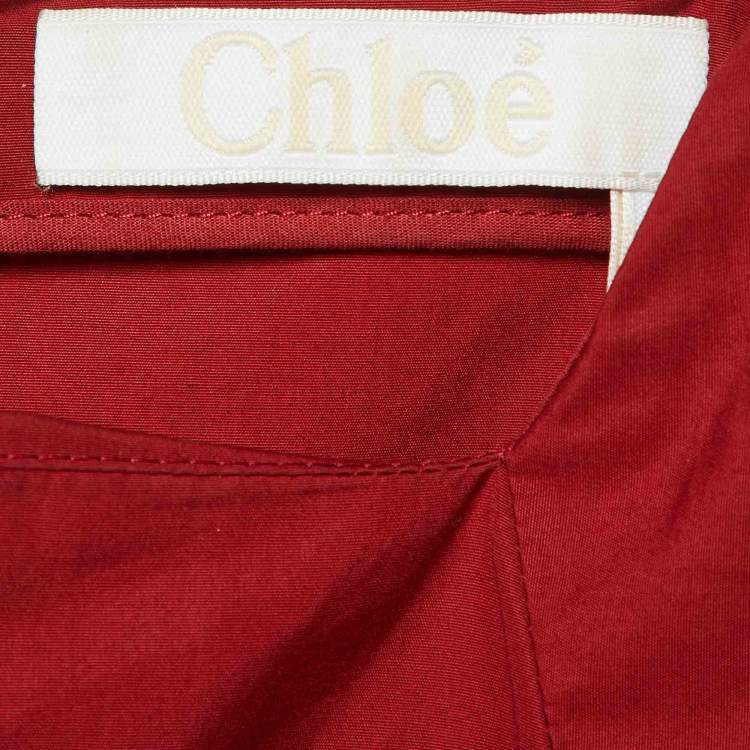 مملوكة مسبقًا Chloe Dark Ruby Cotton Tie Sleeve Detail Blouse S 