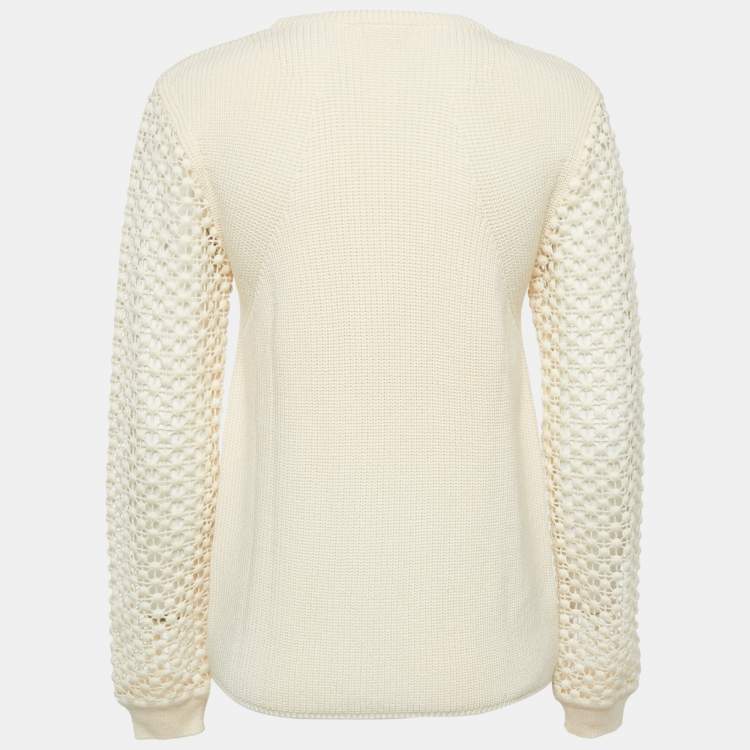 Pre Owned Chloe Natural Cream Wool Sleeve Detail Sweater L