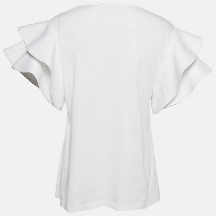 Pre Owned Chloe White Cotton Knit Ruffled Sleeve Top S