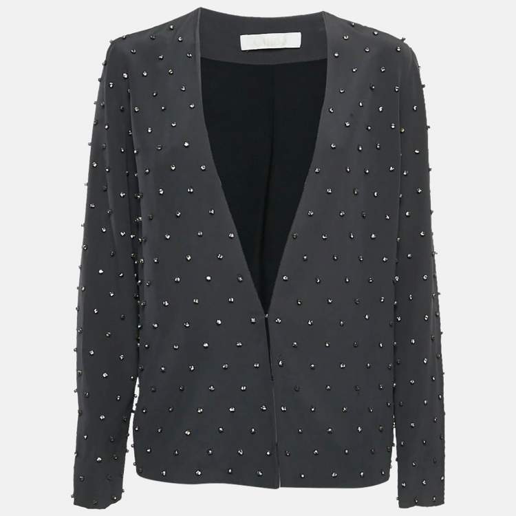 Pre Owned Chloe Charcoal Grey Rhinestone Embellished Silk Jacket M