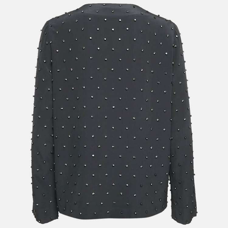 Pre Owned Chloe Charcoal Grey Rhinestone Embellished Silk Jacket M