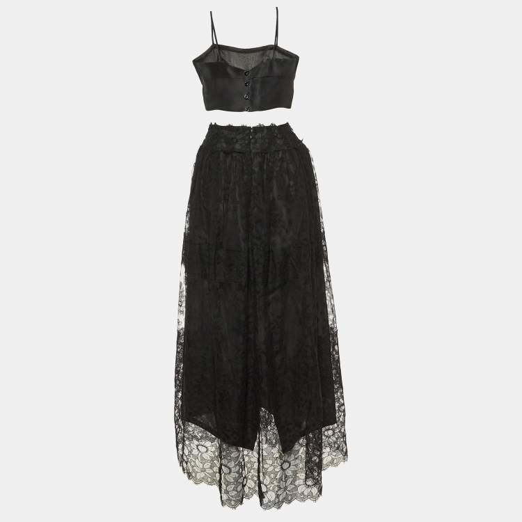 Pre Owned Chloe Black Silk & Lace Crop Top & Maxi Skirt Set L