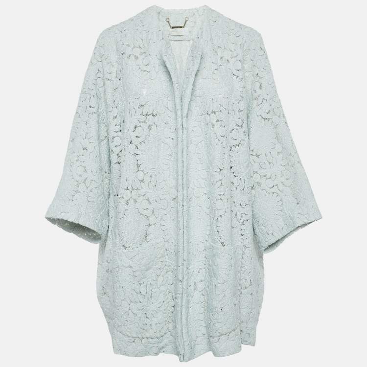 Pre Owned Chloe Faded Mint Blue Lace Open Front Jacket M