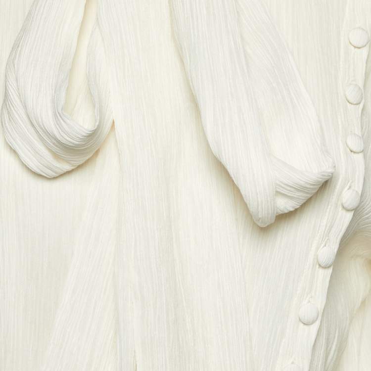 Pre Owned Chloe Iconic Milk White Cotton Blend Ruffled Tie-Up Neck Blouse L