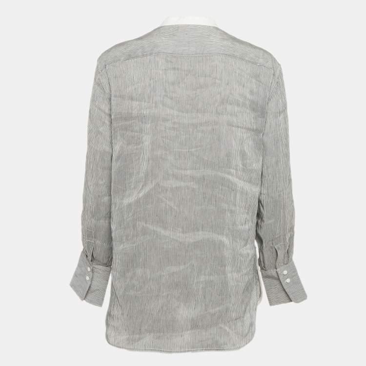 Pre Owned Chloe Blue/White Striped Linen Blend Long Sleeve Shirt M