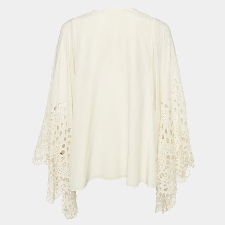 Pre Owned Chloe Cream Lace Trim Silk Blouse M