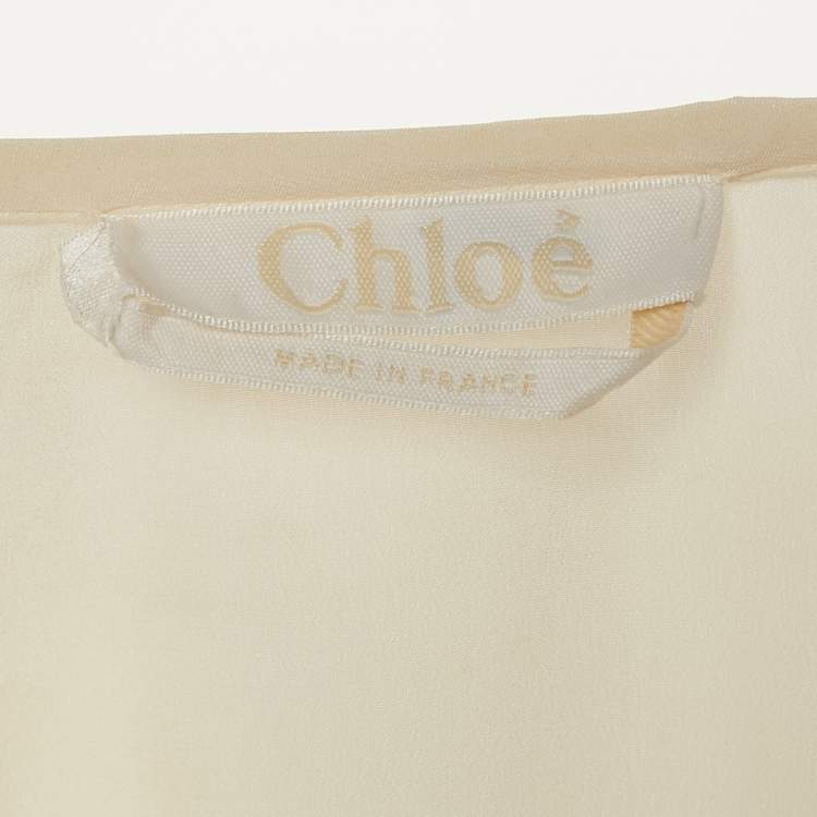 Pre Owned Chloe Cream Lace Trim Silk Blouse M