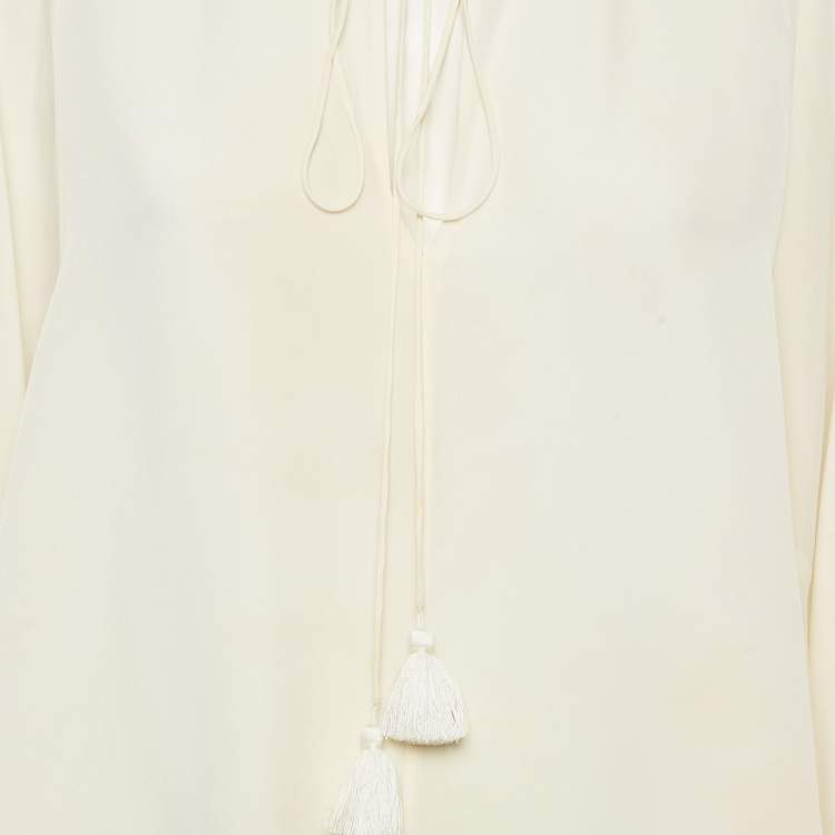 Pre Owned Chloe Cream Lace Trim Silk Blouse M