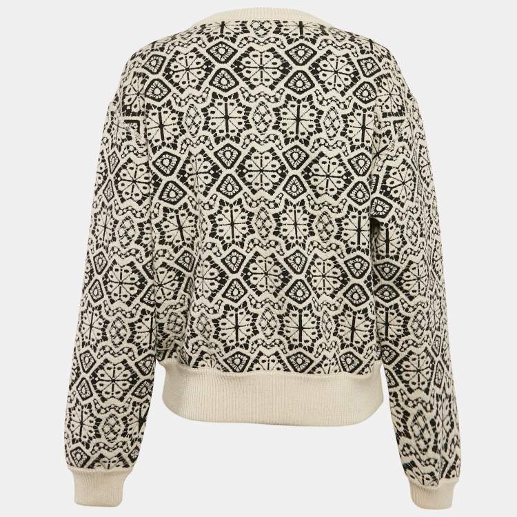 Pre Owned Chloe Black/Cream Intarsia Crew Neck Sweater L