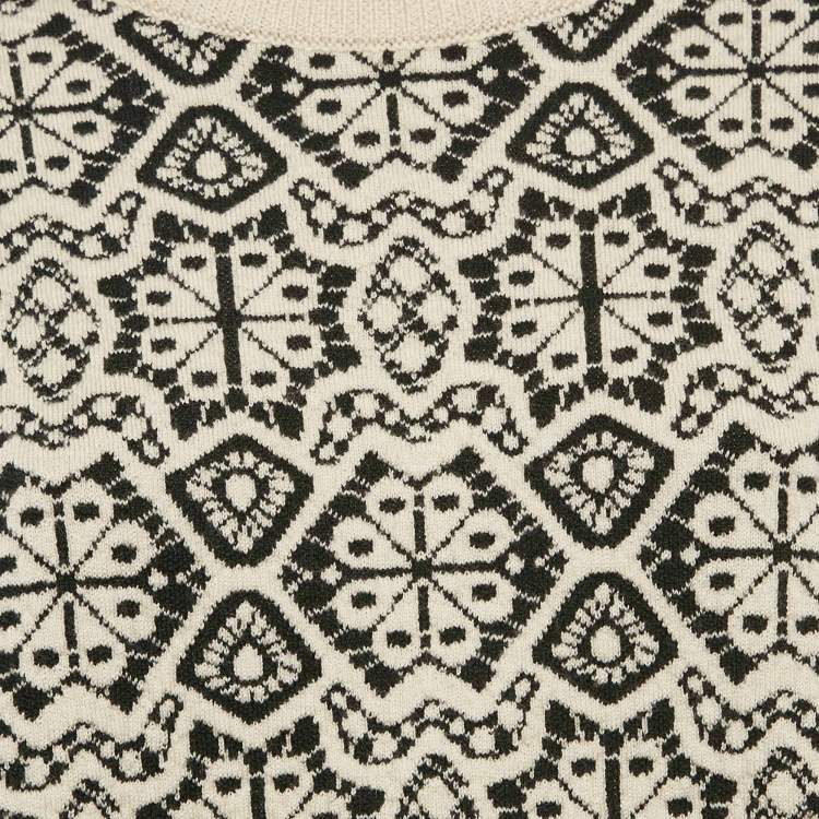 Pre Owned Chloe Black/Cream Intarsia Crew Neck Sweater L