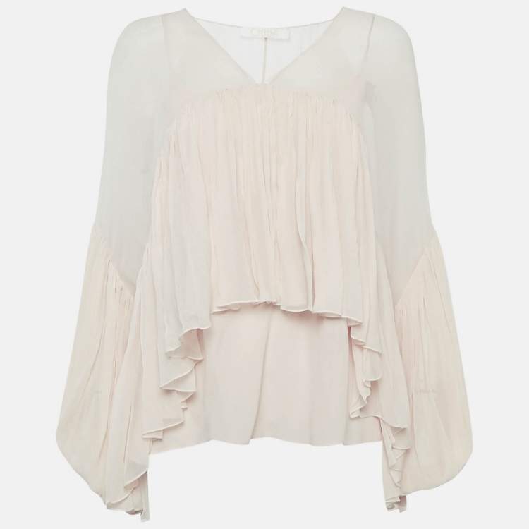 Pre Owned Chloe Light Powder Pink Silk Crepe Flounce M