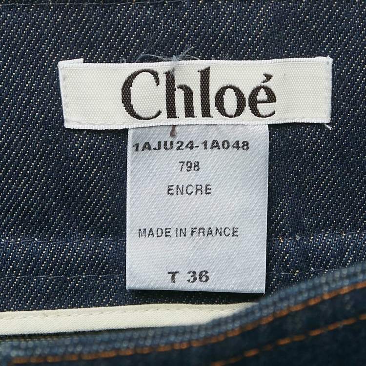 Pre Owned Chloe Vintage Navy Blue Applique Denim Pencil Skirt S