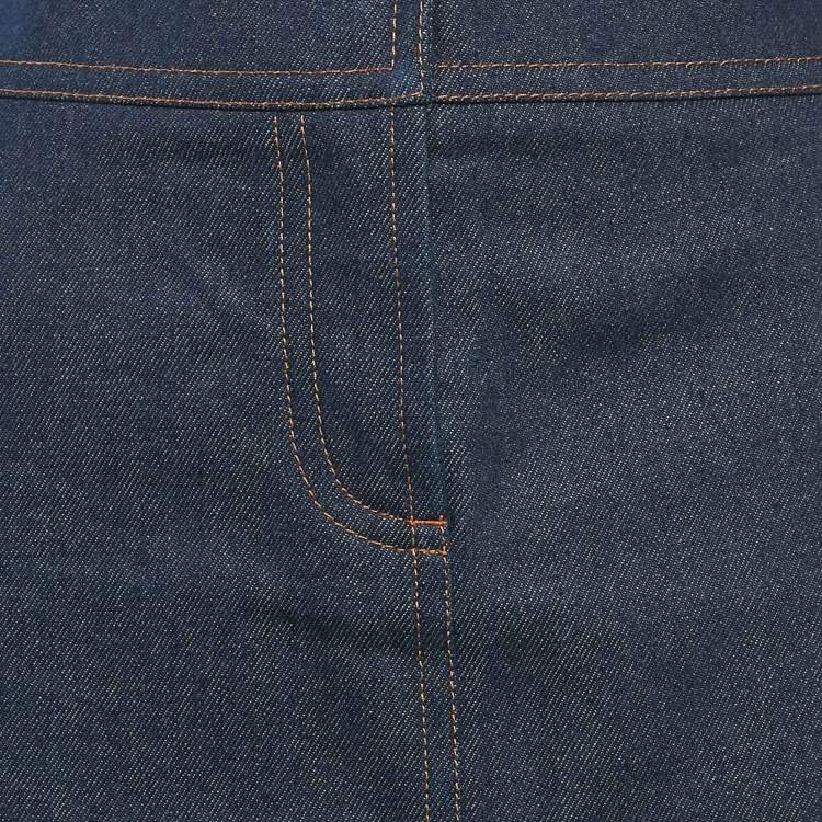 Pre Owned Chloe Vintage Navy Blue Applique Denim Pencil Skirt S