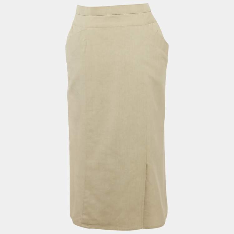 Pre Owned Chloé Vintage Cream Cotton Pencil Skirt S