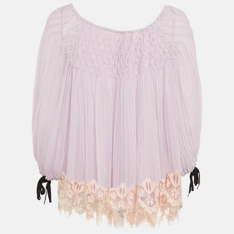 Pre Owned Chloe Lavender Chiffon and Lace Shirring Blouse S