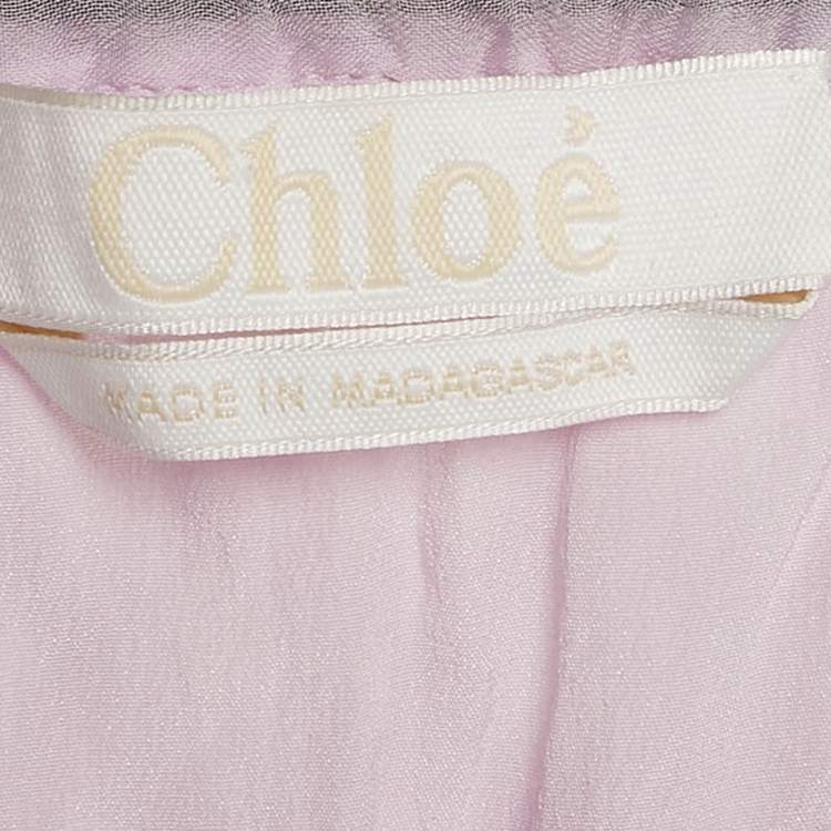 Pre Owned Chloe Lavender Chiffon and Lace Shirring Blouse S