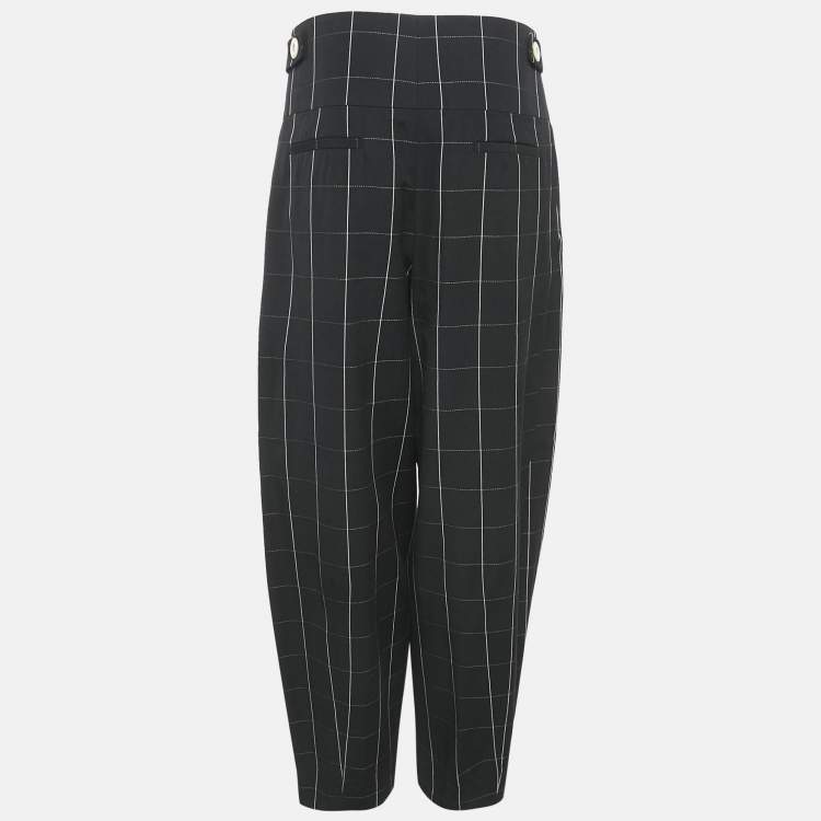 Pre Owned Chloe Black Checks Wool High Waist Trousers M