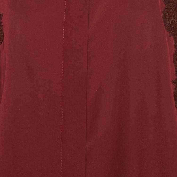 Pre Owned Chloe Smoked Red Lace Trim Silk Shirt S