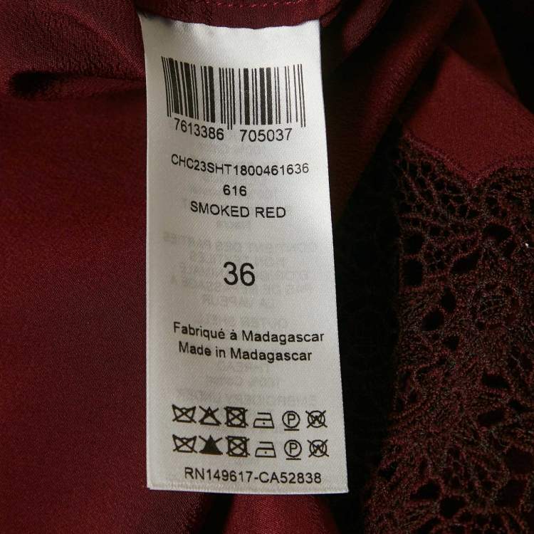 Pre Owned Chloe Smoked Red Lace Trim Silk Shirt S