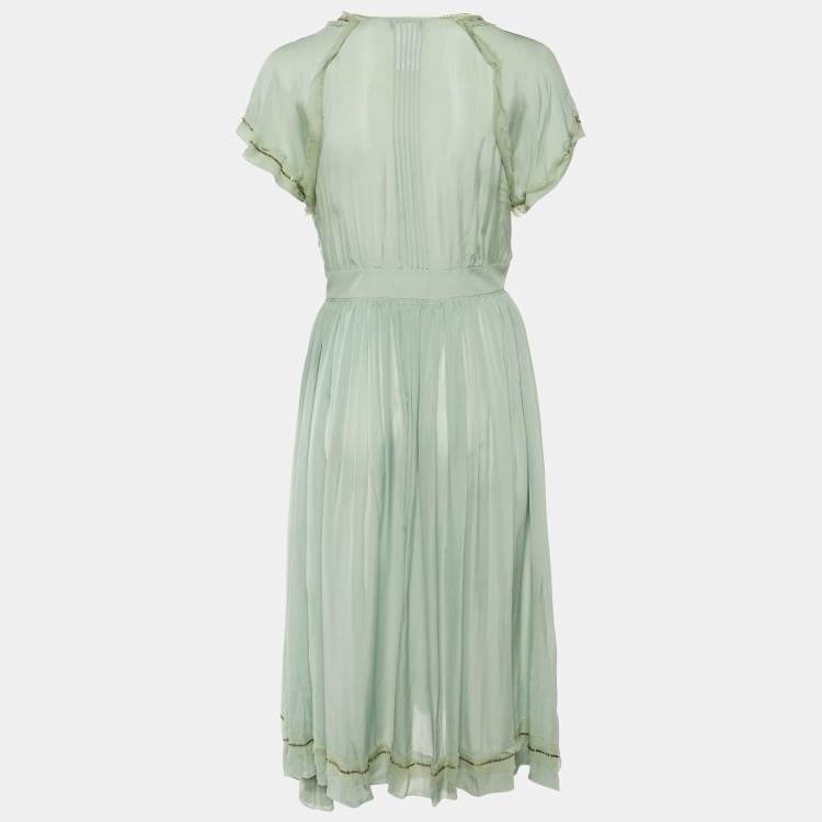 Pre Owned Chloe Light Green Silk Sheer Midi Dress S