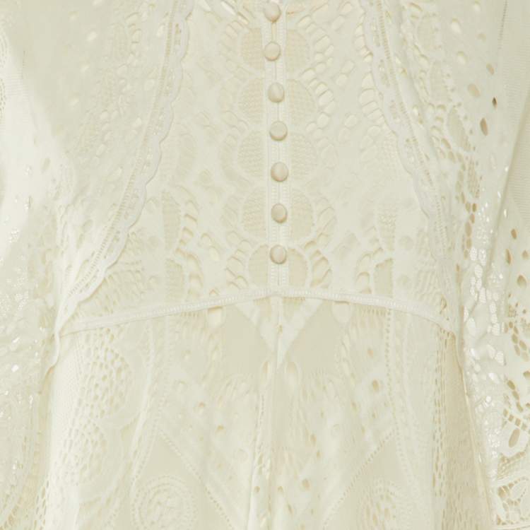 Pre Owned Chloe Iconic White Lace Asymmetric Long Dress S
