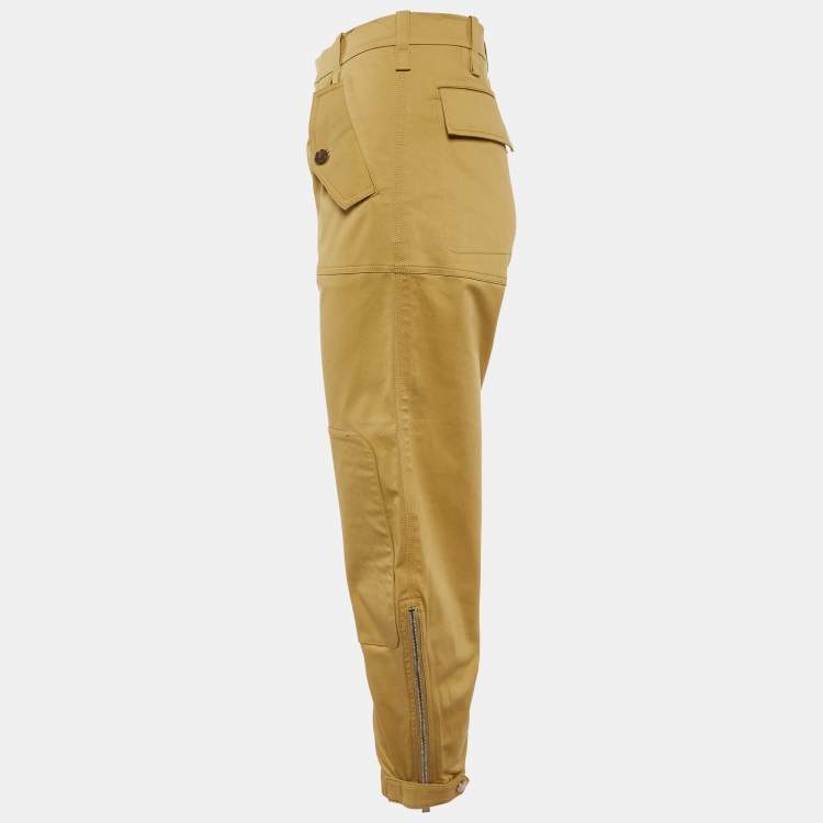 Pre Owned Chloe Beige Gabardine Cotton Patch Detail Trousers M