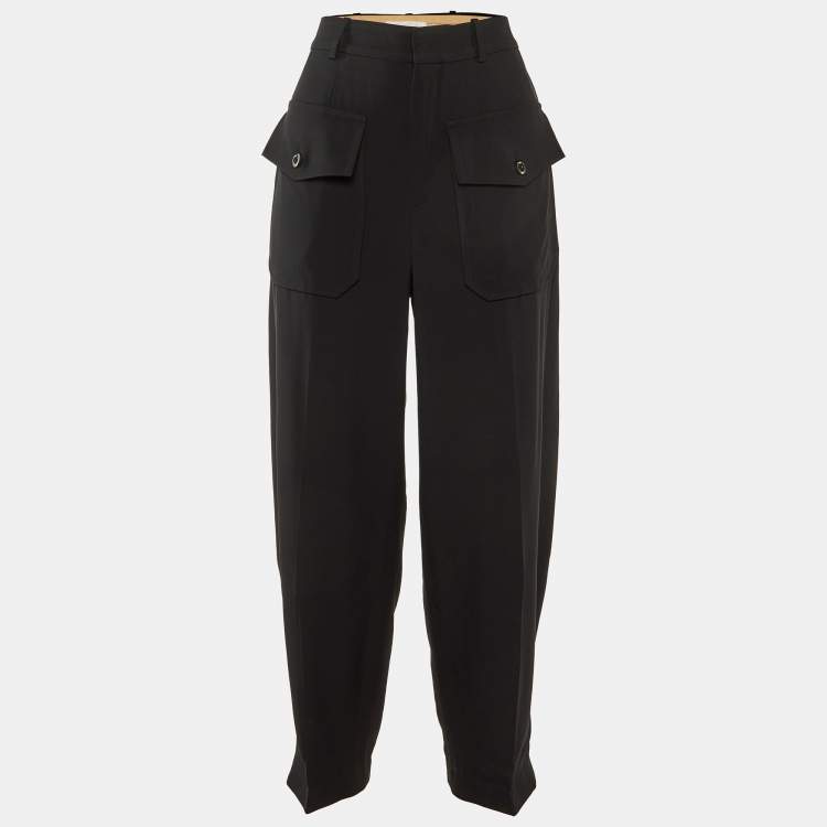 Pre Owned Chloé Black Crepe Pocket Detail Tapered Trousers S