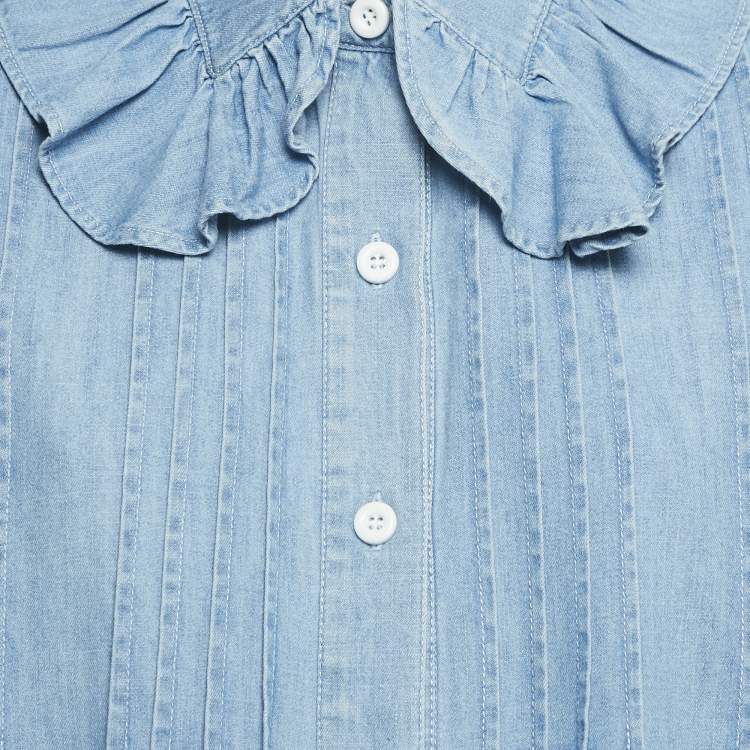 Pre Owned Chloe Blue Eternal Blue Denim Ruffled Blouse and Trousers Set S