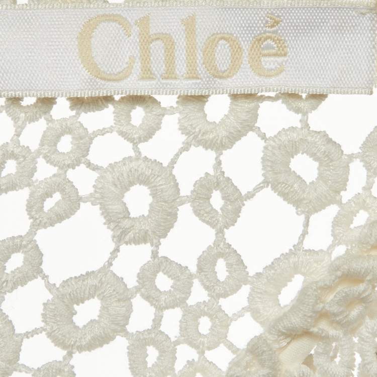 Pre Owned Chloe Eggshell White Guipure Lace Sheer Knee Length Dress M