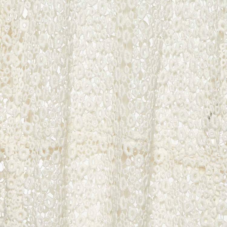 Pre Owned Chloe Eggshell White Guipure Lace Sheer Knee Length Dress M