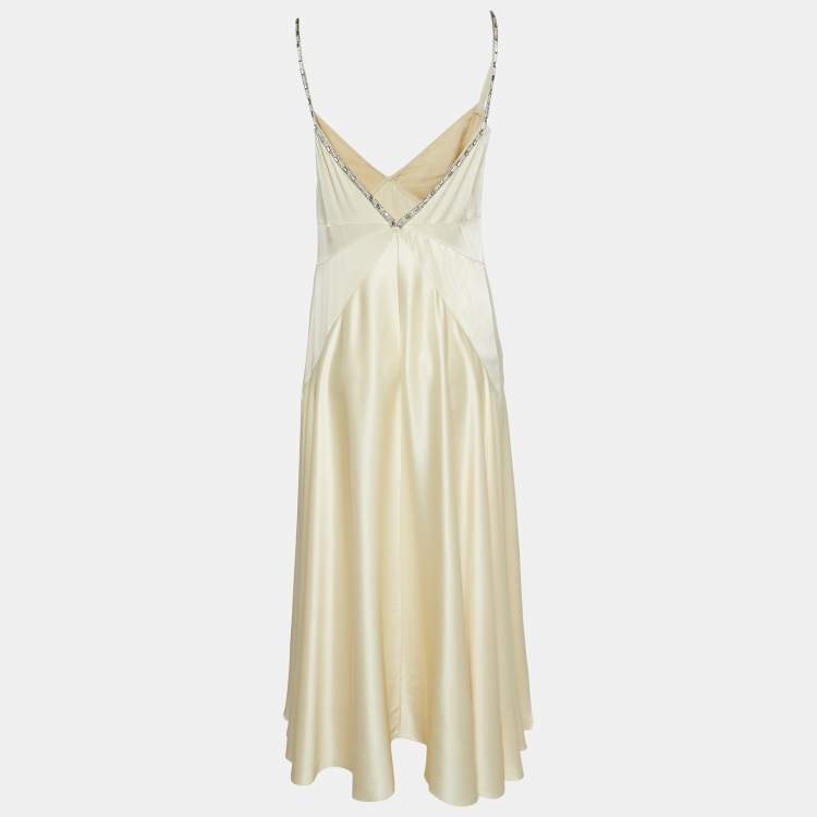 Pre Owned Chloe Cream Satin Stud Detail Sleeveless Midi Dress M