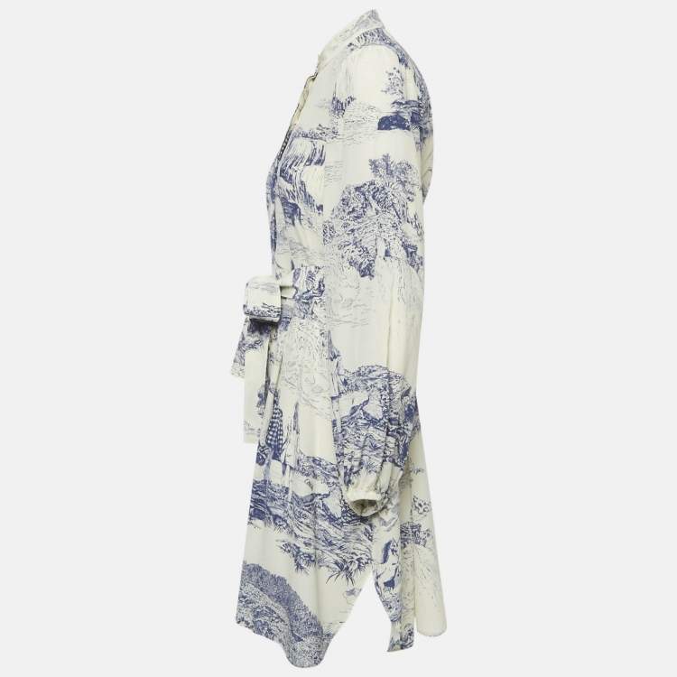 Pre Owned Chloe Cream/Blue Printed Silk Mini Dress S
