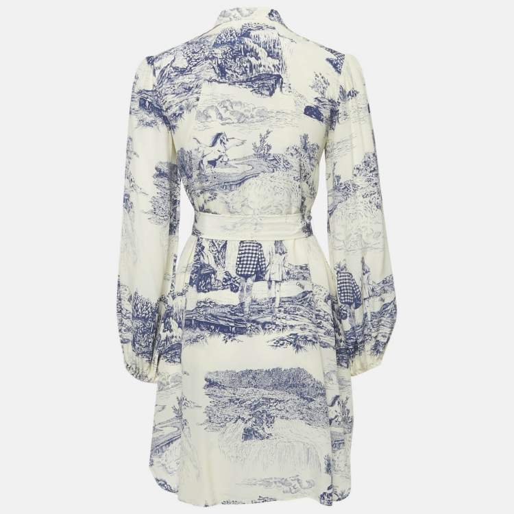 Pre Owned Chloe Cream/Blue Printed Silk Mini Dress S