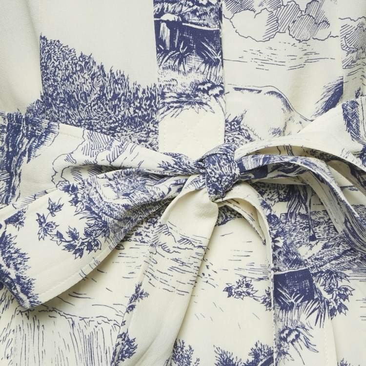 Pre Owned Chloe Cream/Blue Printed Silk Mini Dress S