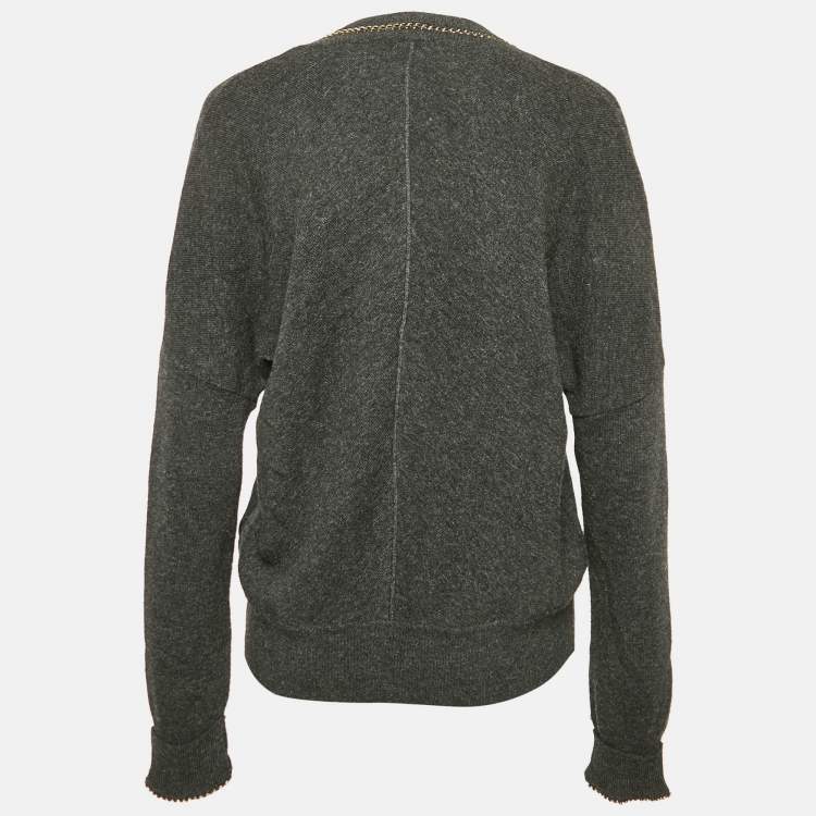 Pre Owned Chloe Grey Merino Wool Chain Embellished Sweater S