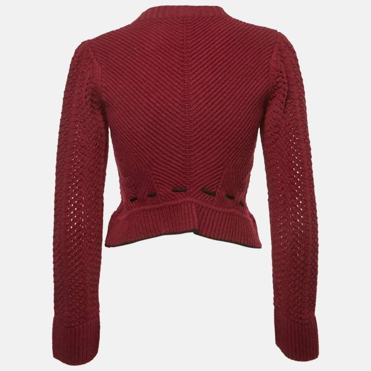 Pre Owned Chloe Vintage Burgundy Wool Knit Hook Front Cardigan M