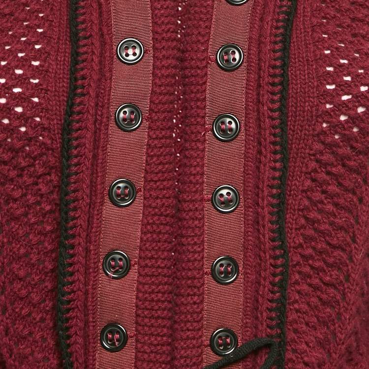 Pre Owned Chloe Vintage Burgundy Wool Knit Hook Front Cardigan M