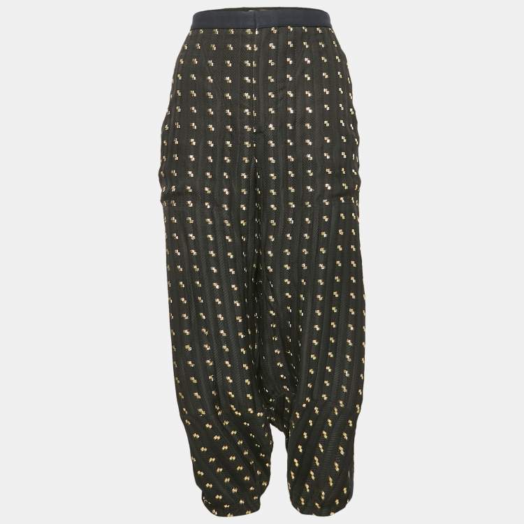 Pre Owned Chloe Black Silk Brocade Side Metal Detail Culottes M